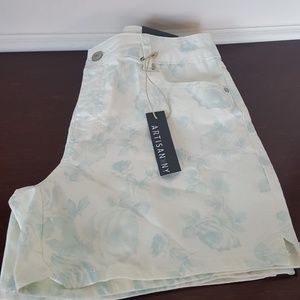 Artisan NY White Shorts with Light Green Roses